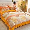 Light luxury high-end thickened milk fleece four-piece set, winter warm quilt cover, double-sided coral fleece anti-static three-piece set