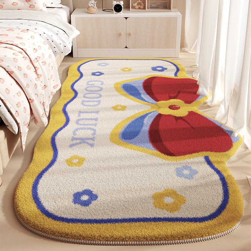 Pink Princess Style Children Room Bedside Carpet Girls Bedroom New Irregular Bow Carpet Special Shape Living Room Large Area Rug