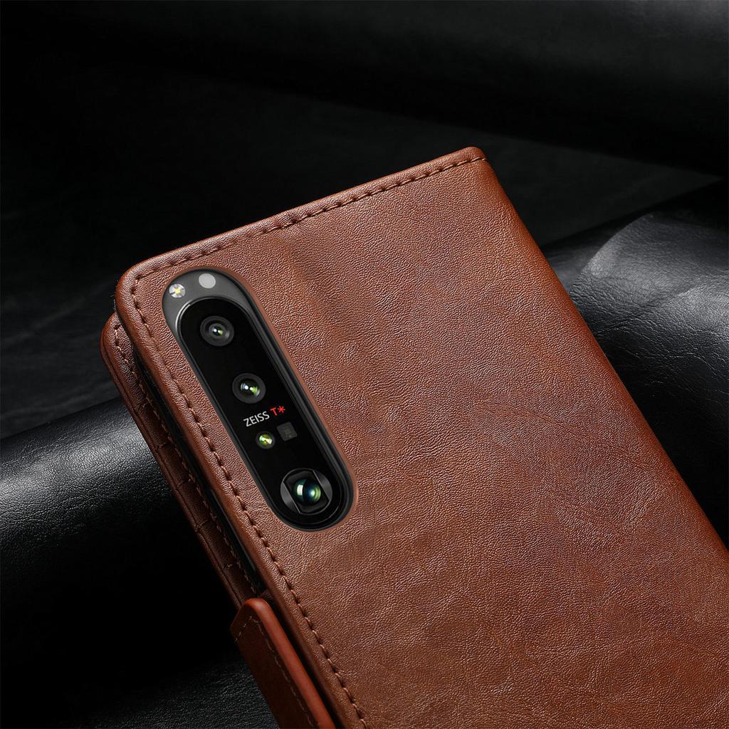 Multifunksjonelt magnetisk flipdeksel i skinn til Sony-serien.Xperia 1/Xperia 10/Xperia 5... Der mote møter funksjon