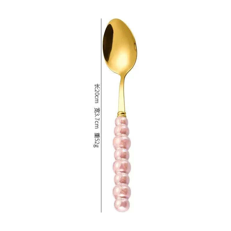 Norse Luxe Ceramic Pearl Cutlery Set: Fork, Knife & Spoon in Elegant Stainless Steel
