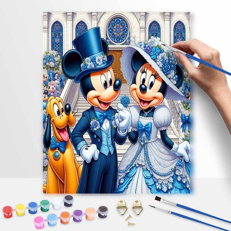 Disney Oil Paint Hand Painting Kit Wedding Mickey Minnie Decoration Classic Style Home Decor Romantic Couple Wall Art Canvas Gift Set