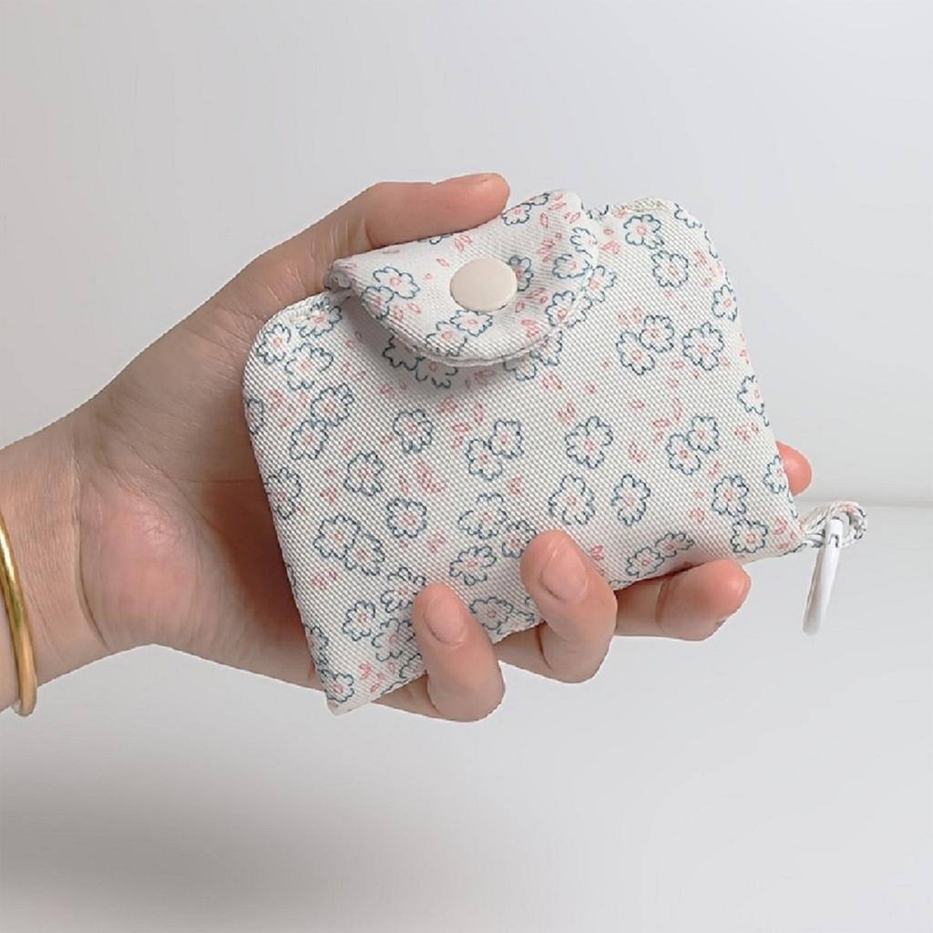 Mini Cute Flower Strawberry Canvas Card Holder Multi-Layer Coin Purse Women's Wallet Headphone Bag Storage Bag