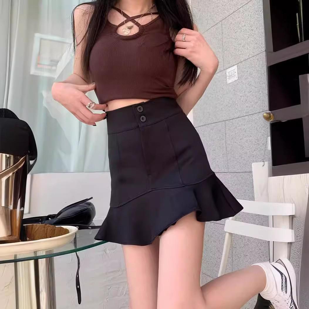 2026 Summer Sweet Ruffled Fishtail Bodycon Mini Skirt for Women - Petite High Waist Style S