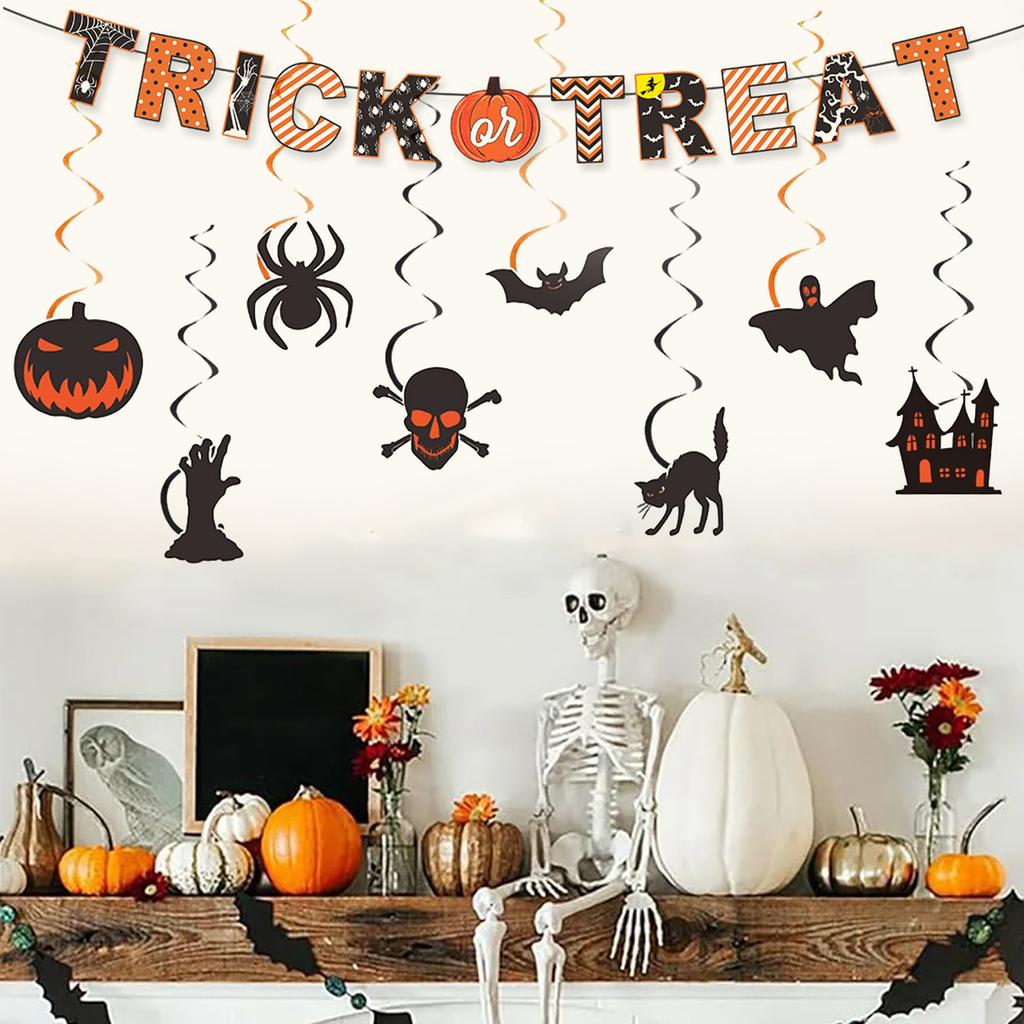 Halloween Party Festive Atmosphere Decor Banner Bat Pumpkin Spider Spiral Ornament Hanging Pendant For All Saints' Day Party