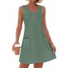 Women's Fashion Casual Summer Cuffs Bag V-neck Solid Color Dress Beach Sundress