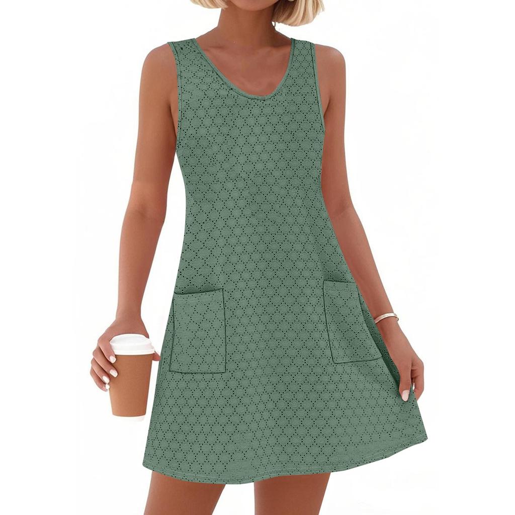 Women's Fashion Casual Summer Cuffs Bag V-neck Solid Color Dress Beach Sundress