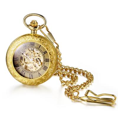 Pocket Watch Automatic Skeleton Antique Roman Analog Display Pocket Watch Waterproof Pendant Watch with Chain Gold Birthday Anniversary Christmas Day