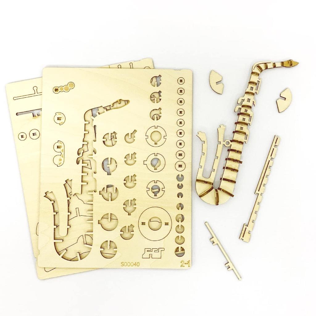 Ki-gu-mi Saxophone Pen Stand - A 3D Wooden Puzzle DIY Craft Kit for Kids and Adults Alike - Educational Toy for Boys and Girls - a Great 3D Art Piece