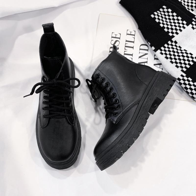 Black Front Lace-up Martin Boots Women's Spring 2023 New Thick-soled Heightening Short Boots Thin Boots