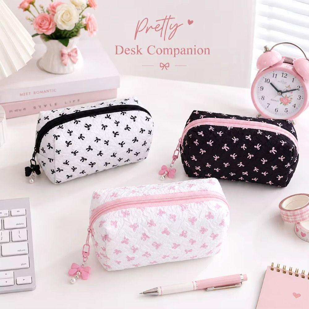 Large Capacity Bow Tie Pencil Case Makeup Case Stationery Bag Pencil Pouch  School Supplies