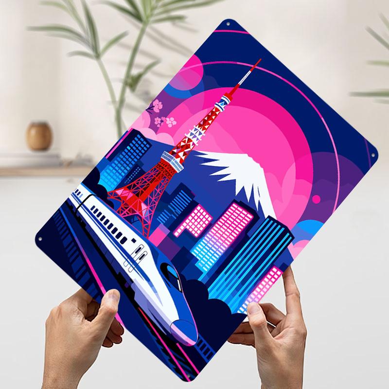 

Tokyo Cityscape With Bullet Train Poster Customized Wall Art Vintage Metal Signs Retro Tin Plaque for Man Cave Decoration Gaming 20x30cm（7.8x11.8inch）