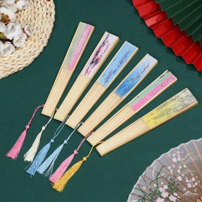 Craft Flower Pattern Elegent Desktop Ornaments Bamboo Folding Fan Chinese Style Painting Handheld Fan Dance Performance Props
