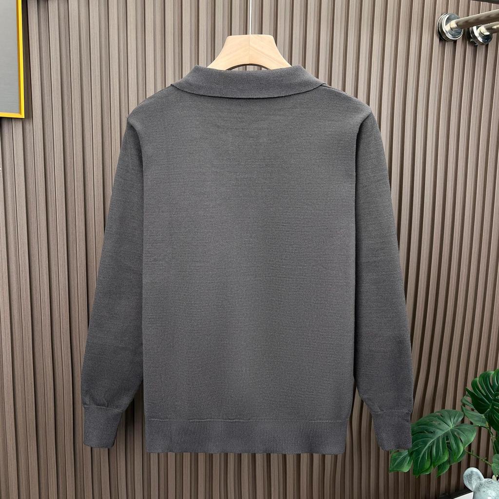 Men's Fine Knit Lapel Polo Sweater: Cozy, Skin-Friendly, Long Sleeve, Trendy, Loose Fit, High-End Feel.