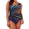 Large size one-piece swimsuit rainbow stripe positioning printed bikini fat woman swimsuit style