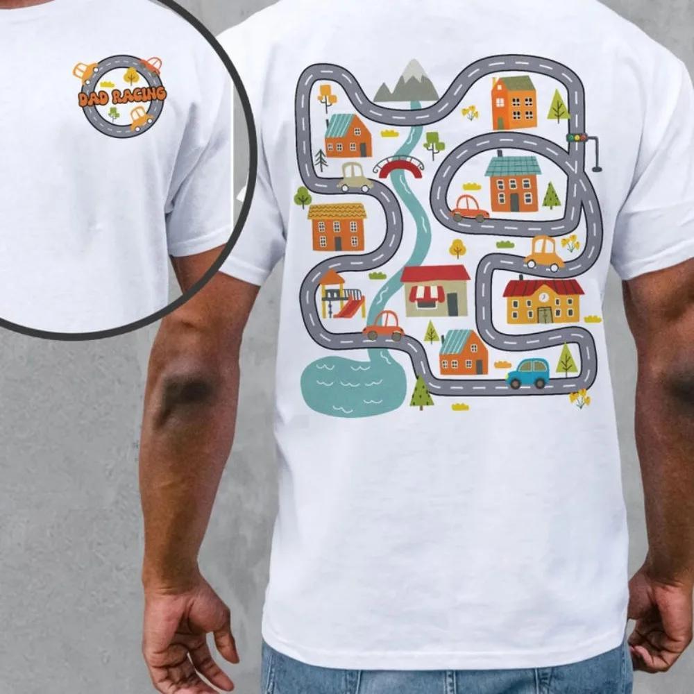 Hoodie and T-shirt Speel Auto's op Papa's Rug Mat Weg Auto Racebaan T-shirt Schattig Moe Vaders Club T-shirt Verjaardagscadeau Vader Mannen Katoenen Shirt 3XL