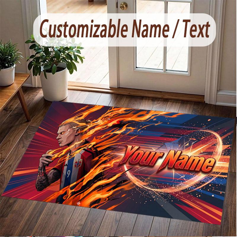 Custom Rug Erling Haaland Pattern Print Name Text Soft Non‑Slip Floor Carpet for Home Indoor Decoration