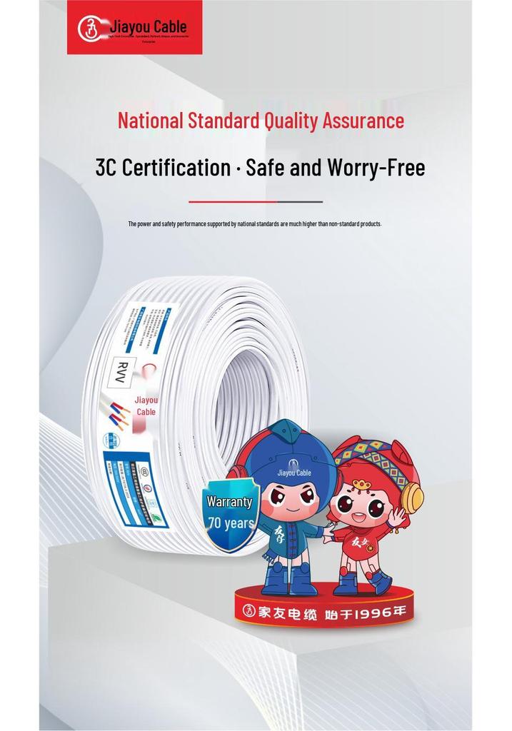 JiaYou Pure Copper RVVB/BVVB Soft Wire: 2.5, 1.5, 4, 6 Sq mm Single Strand Power Cord for Home