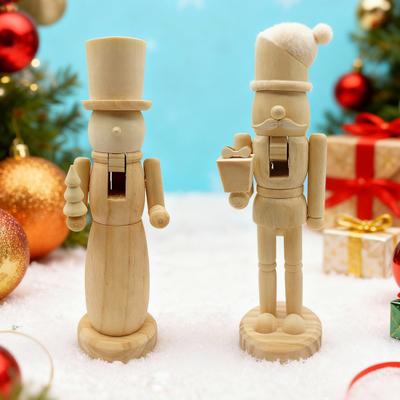 Unpainted Xmas Nutcracker Figure DIY Blank Nutcracker Soldier Figurine Unfinished Wooden Nutcracker Figure for Christmas Decoration Craft Project