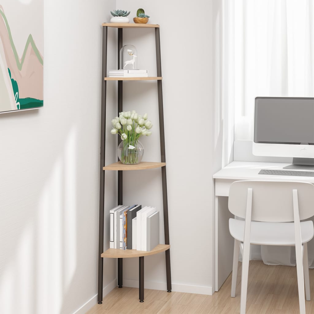 4 Tier Corner Shelf Light Brown and Black 45.5 X 31.5 X 150 Cm