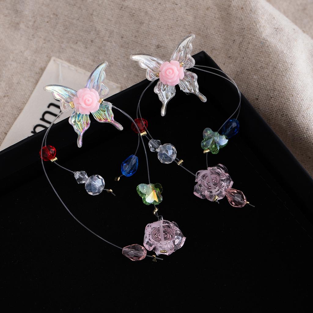 Dopamine Color Butterfly Flower Beaded Fringed Stud Earrings Summer Seaside Vacation Wind Earrings Sweet Earrings