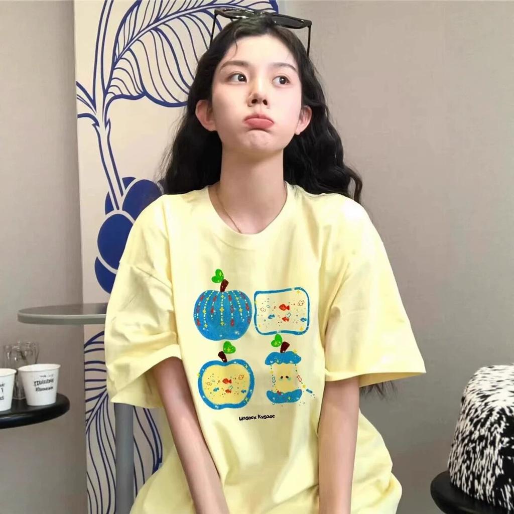 Milk Yellow Cotton Short-sleeved T-shirt Women's New Summer American Loose Niche Design Half-sleeved Top Ins