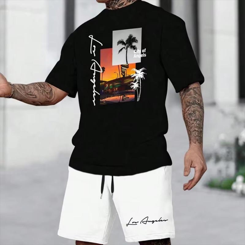 3D Printed Men's Short Sleeved Fashionable T-shirt Dopamine Beach Casual Shorts Set Soft and Comfortable