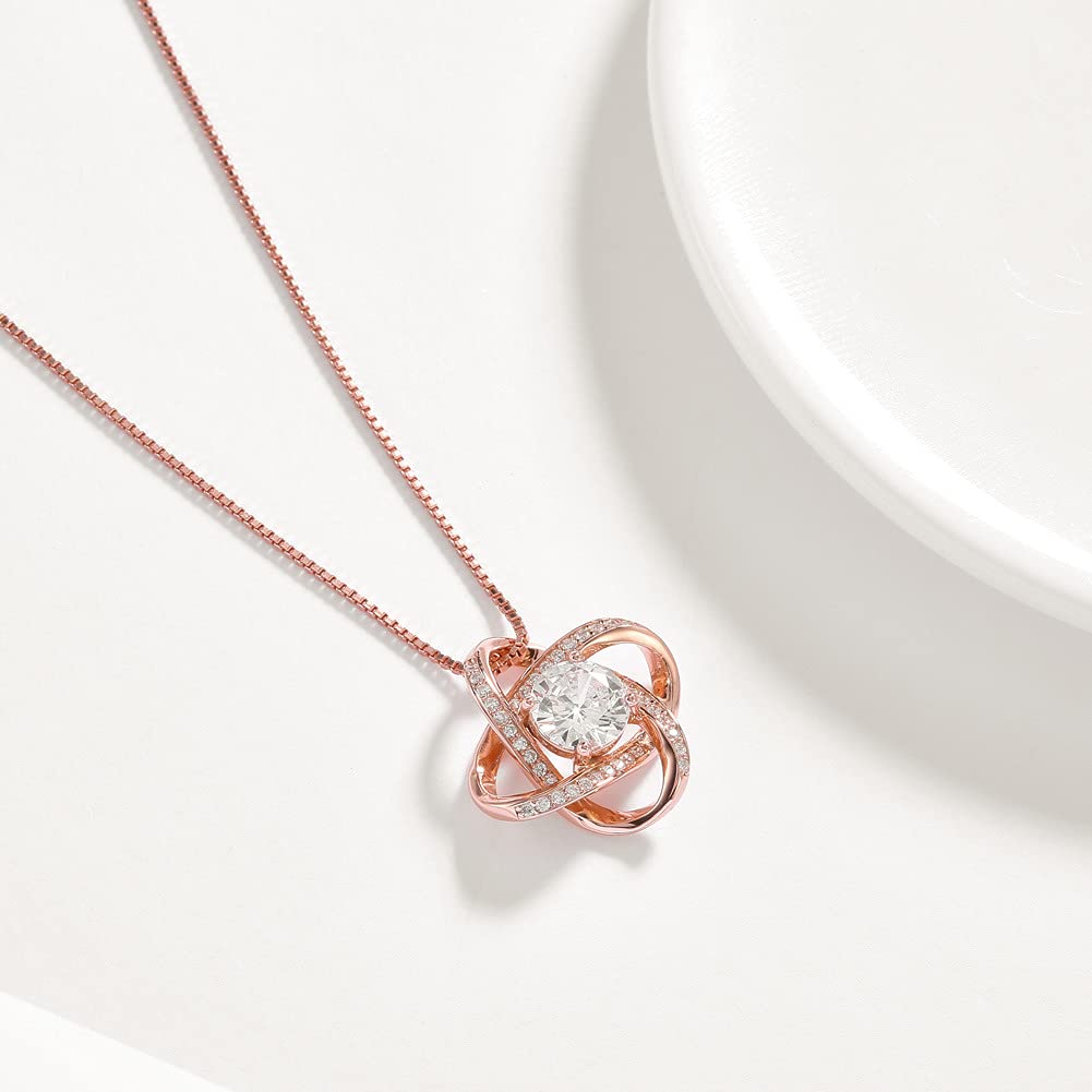 Rockyu Women's Necklace - Popular Brand - Pink Gold, Zirconia, Large Diamond, Windmill, Planet Pendant - Beautiful Sterling Silver 925 Necklace - New