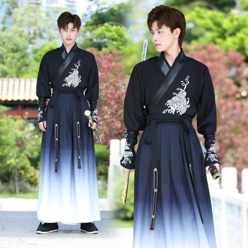 Herren Chinesischer Stil Hanfu Set, Antikes Wuxia Kampfsport Kostüm, Stickerei Tägliches Outfit