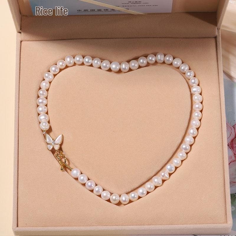 Zhuji Natural Freshwater Pearl Necklace Set: Green Water Drop Design - Perfect Mother's Day Gift