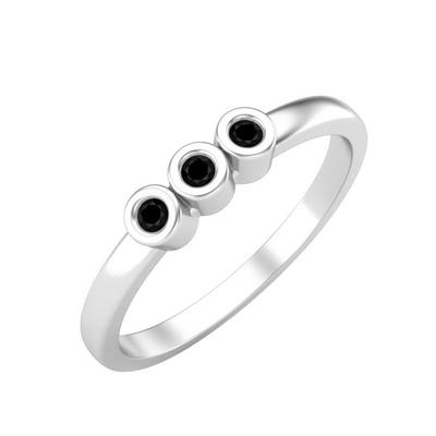 Piatră prețioasă Spinel Negru Formă Rotundă Mică Argint Sterling 925 Inel Minimalist cu Trei Pietre pentru Femei Inel de Logodnă