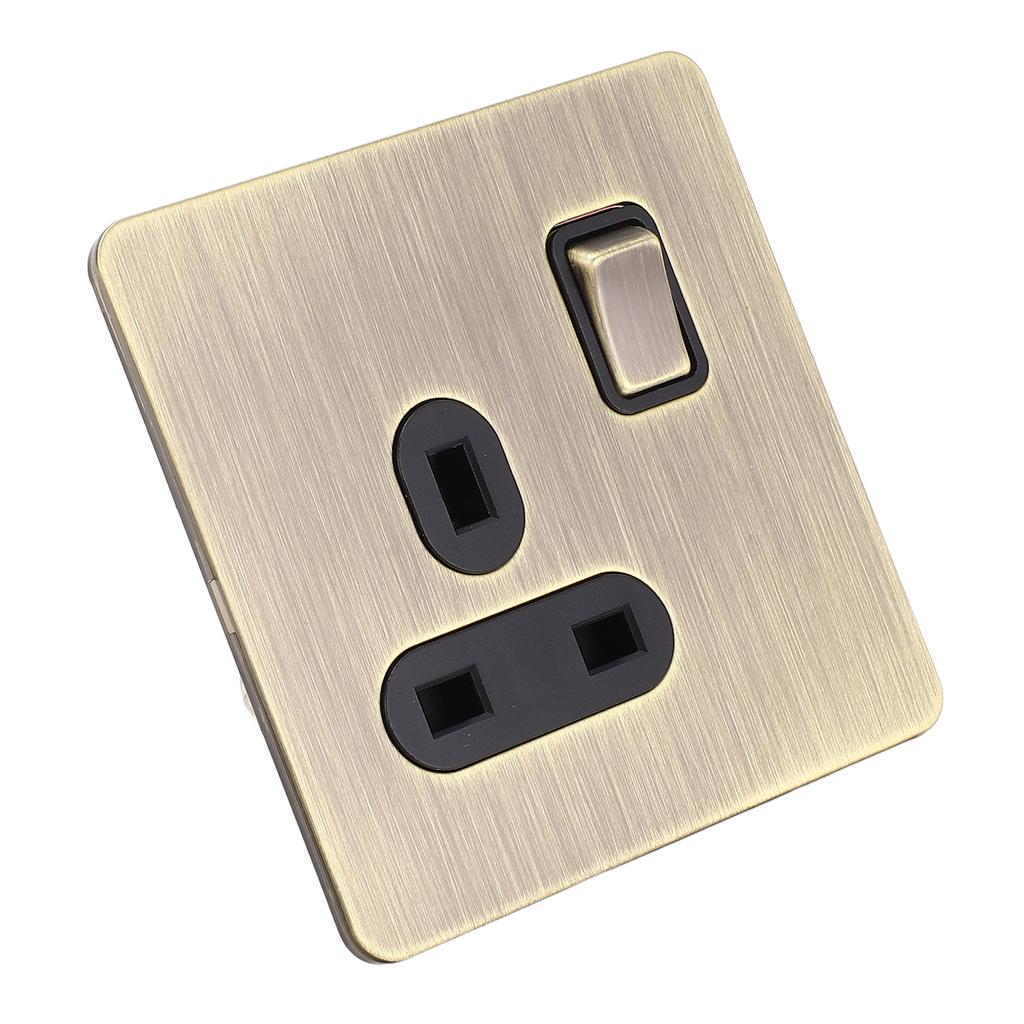 Switch Socket Antique Bronze Textured Stainless Steel Panel Button Switch with Prong Socket