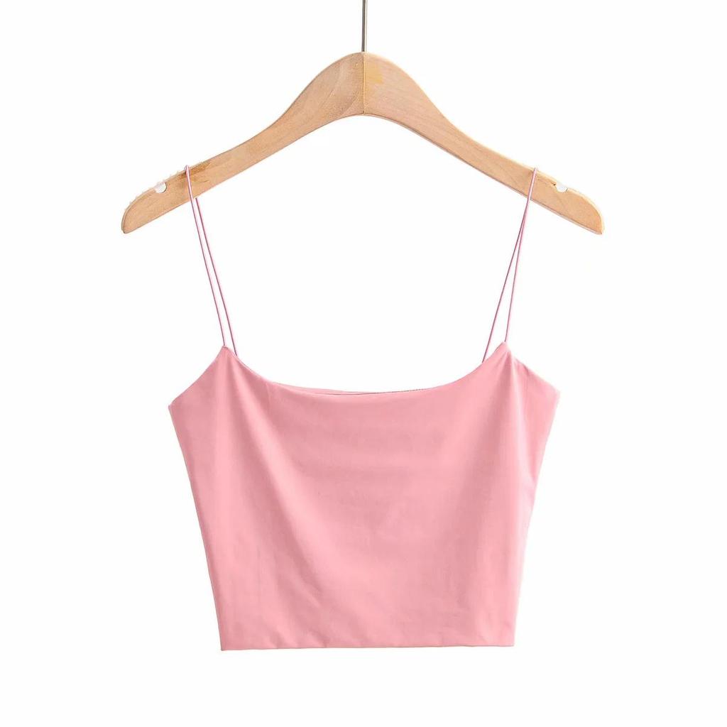 2023 Spring/Summer U-Neck Slim Vest Top In Pure Color with Thin Suspenders for Women
