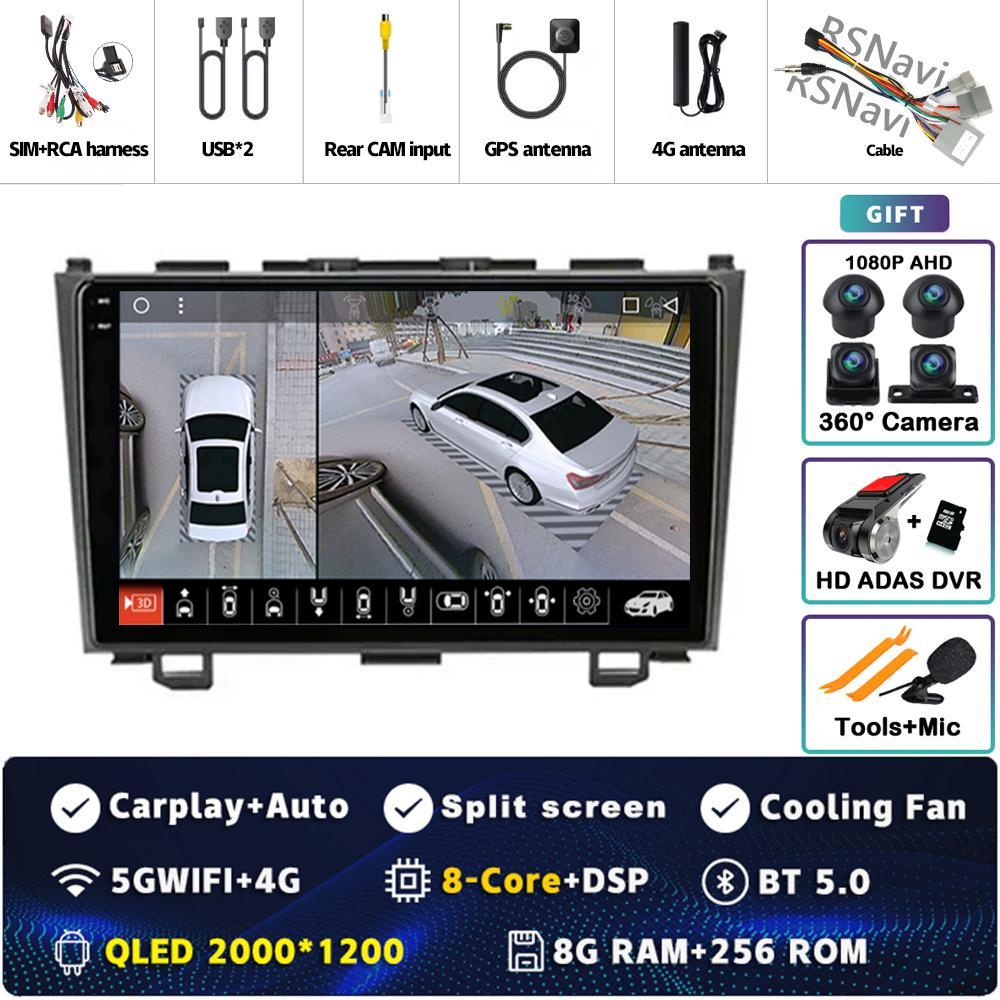 9" Android 14 Carplay Car Radio For Honda CR-V 3 RE CRV 2007 - 2011 Multimedia Video Player Navigation GPS Stereo 2Din DVD WIFI