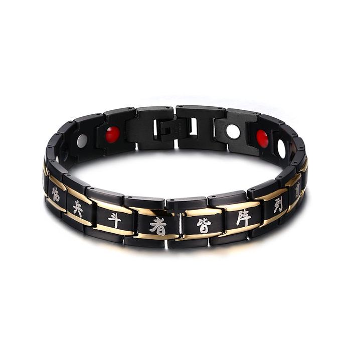 Schwarz-Gold Edelstahl Magnetisches Armband mit Germanium und Negativ-Ionen Uhrenarmband