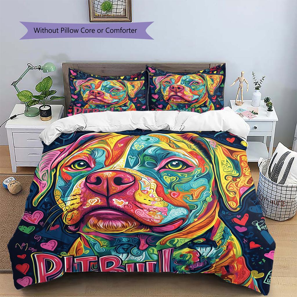 Colorful dog Pattern Bedding Quilt Set Quilt Cover Pillowcase Home Decoration Gift (1 * duvet cover + 2 * pillowcase, without core)