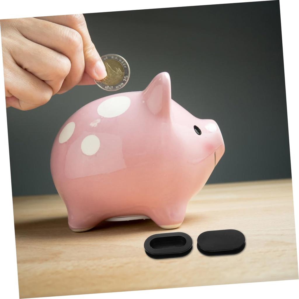 10Pcs Silicone Piggy Bank Stoppers - Oval Bottom Plugs for Kids Safe Bank and DIY Projects - Black Silicone Caps for Money Savings