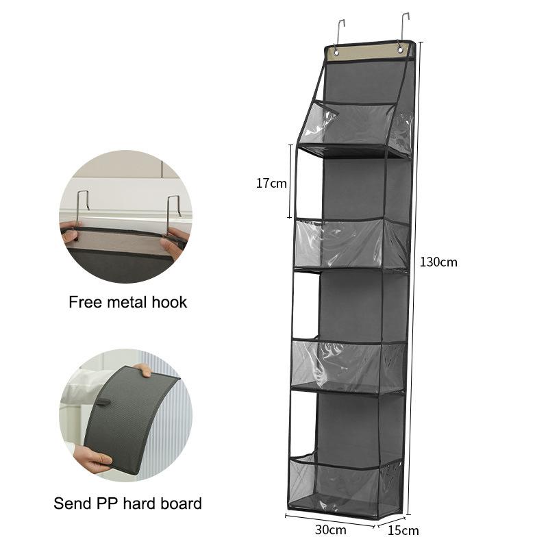 4 Layers Grey Pvc Storage Hanging Bag Multi Functional Fabric Storage Bag Organizer Behind Door 1Pc