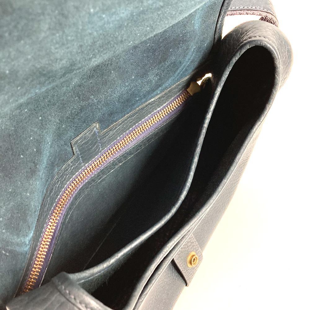 HERMES Logo Noumea Shoulder Bag Hand Bag Drawstring Shoulder Bag Leather Navy