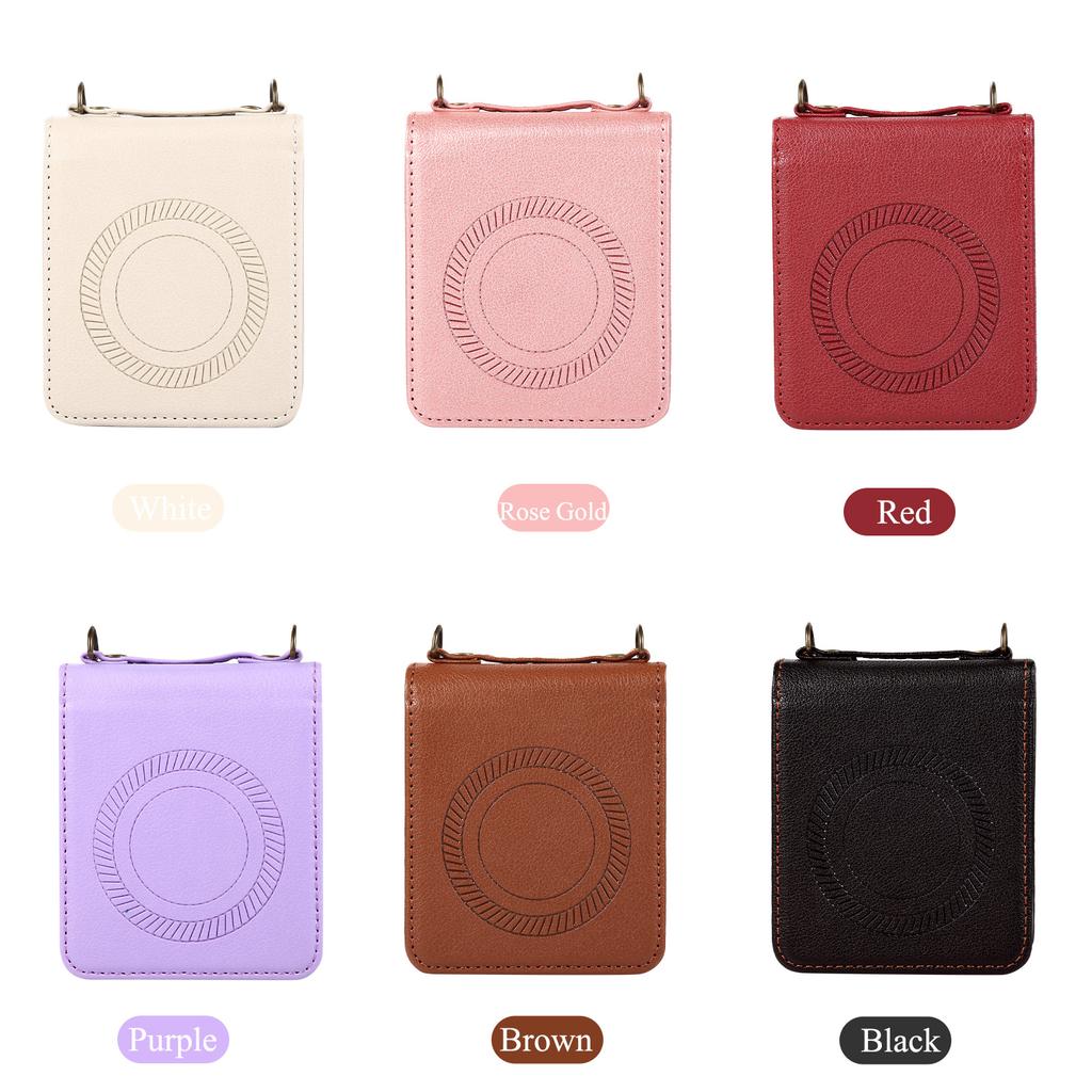 Applicable To Samsung Z Flip6 Mobile Phone Case Zflip5 Solid Color New Magnetic Suction Leather Case Diagonal Straddle Rope Mobile Phone Case