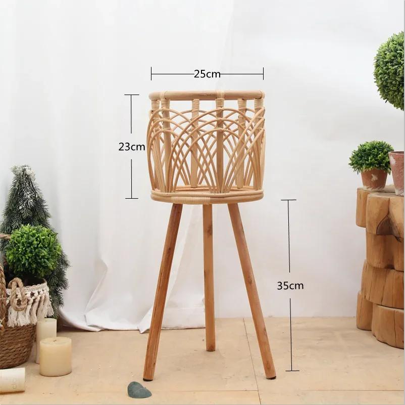 Indonesian Rattan Flower Rack Living Room Sofa Shelf Corner Plant Storage Stand Balcony Flowerpot Holder Elegant Storage Decor