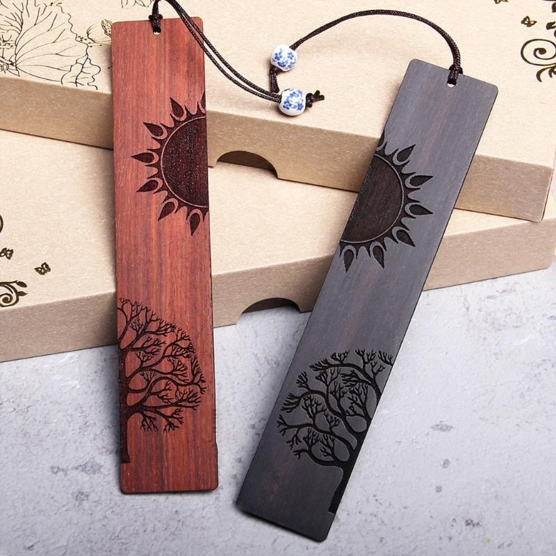 Wood Bookmarks, Unique Vintage Bookmarks Handmade Wood Page Mark Engraved Book Marks with Pendant for Book Lovers Gift