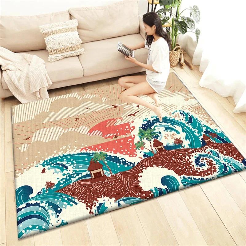Japanischer Stil Bedruckter Teppich Wohnzimmer Heimdekoration Sofa Tischteppich Rutschfeste Stuhlunterlage Lounge-Matte Picknick Camping Ar