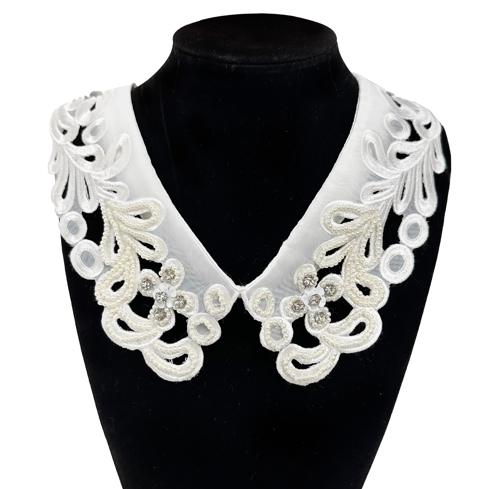 

Eugen Yarn Versatile Sweater Shirt Collar Lace Pearl Decoration Fashion Heavy Industry Hollow Embroidery Nail Beads Fake Collar