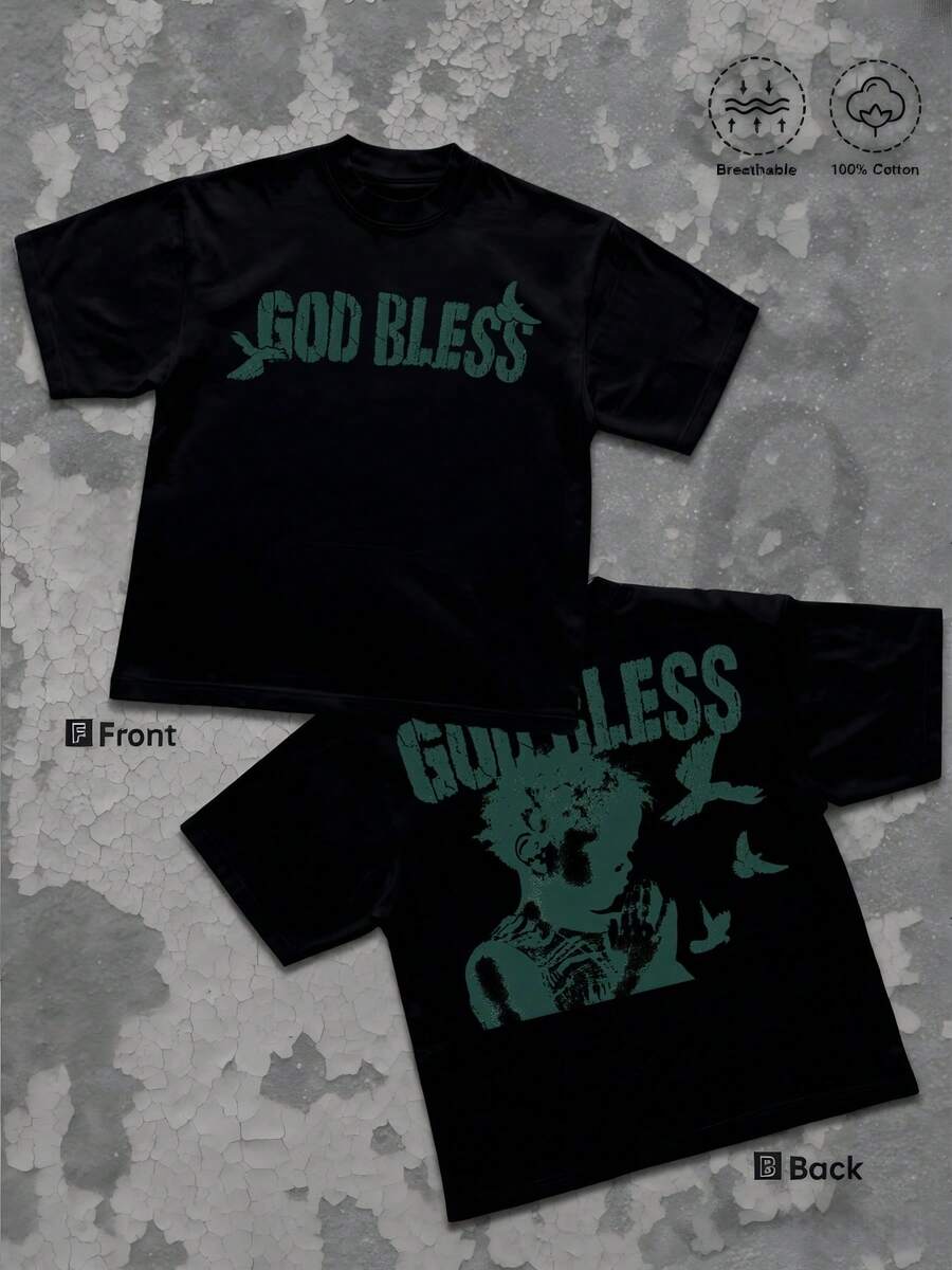 

Front Text Shows God Bless With Flying Doves Symbolizing Peace And Hope While Back Print Features A S разноцветный