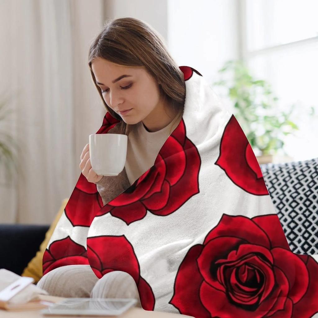 Cute Red Rose Throw Blanket Warm Accent Blanket for Living Room Decoration
