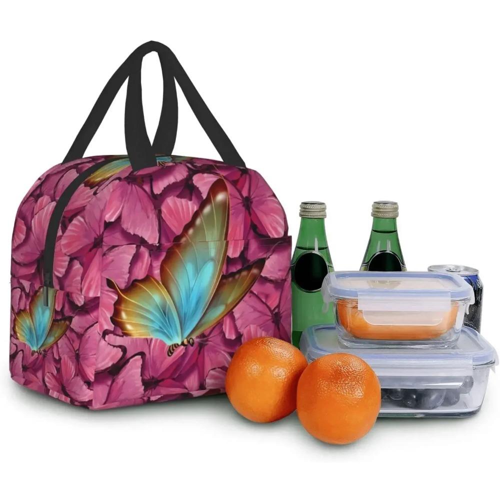 Pink Colorful Butterfly Insulated Lunch Bag Portable Lunch Bags for Girls Women Reusable Leakproof Lunch Box Picnic Travel Work