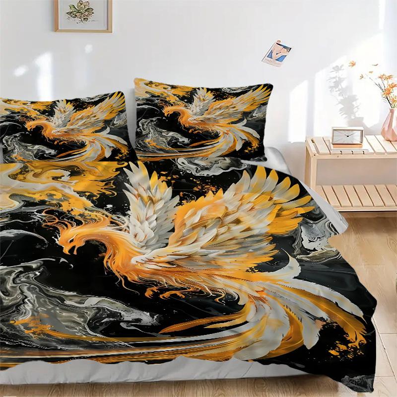 3PCs Phoenix Feather Design Cover Set, Breathable Fabric(1 Duvet Cover + 2 Pillowcases) (Without Quilt) yy250911206