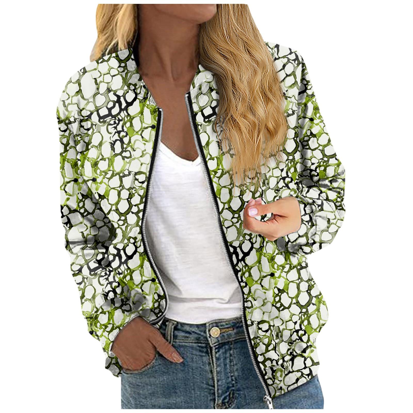

Женские куртки с длинным рукавом, легкие укороченные стеганые куртки на молнии с винтажным принтом, повседневные стеганые куртки с карманами L зелёный