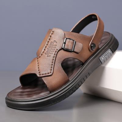 Sandales en cuir véritable pour hommes, chaussures de plage, respirantes, décontractées, antidérapantes, répliques de sandales d'été