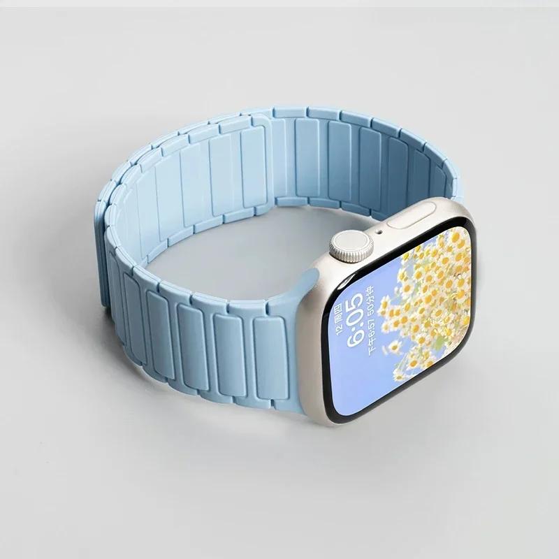 Silicone Strap for Apple Watch 46mm 42mm 49mm 45mm 41mm 44mm 40mm Magnetic Band for IWatch Ultra 2 Series 10 9 8 7 6 SE 5 4 3